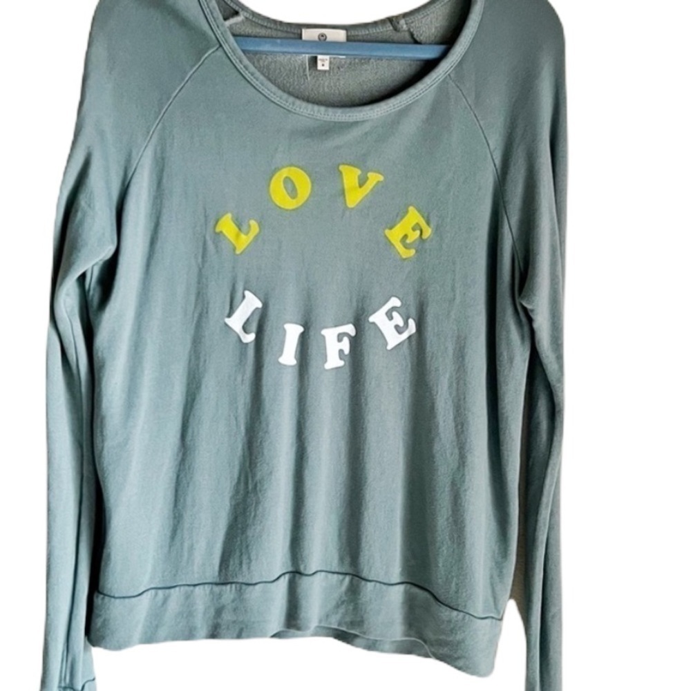 Sundry by Anthropologie Olive Green Soft French Terry Sweatshirt LOVE LIFE Sz M